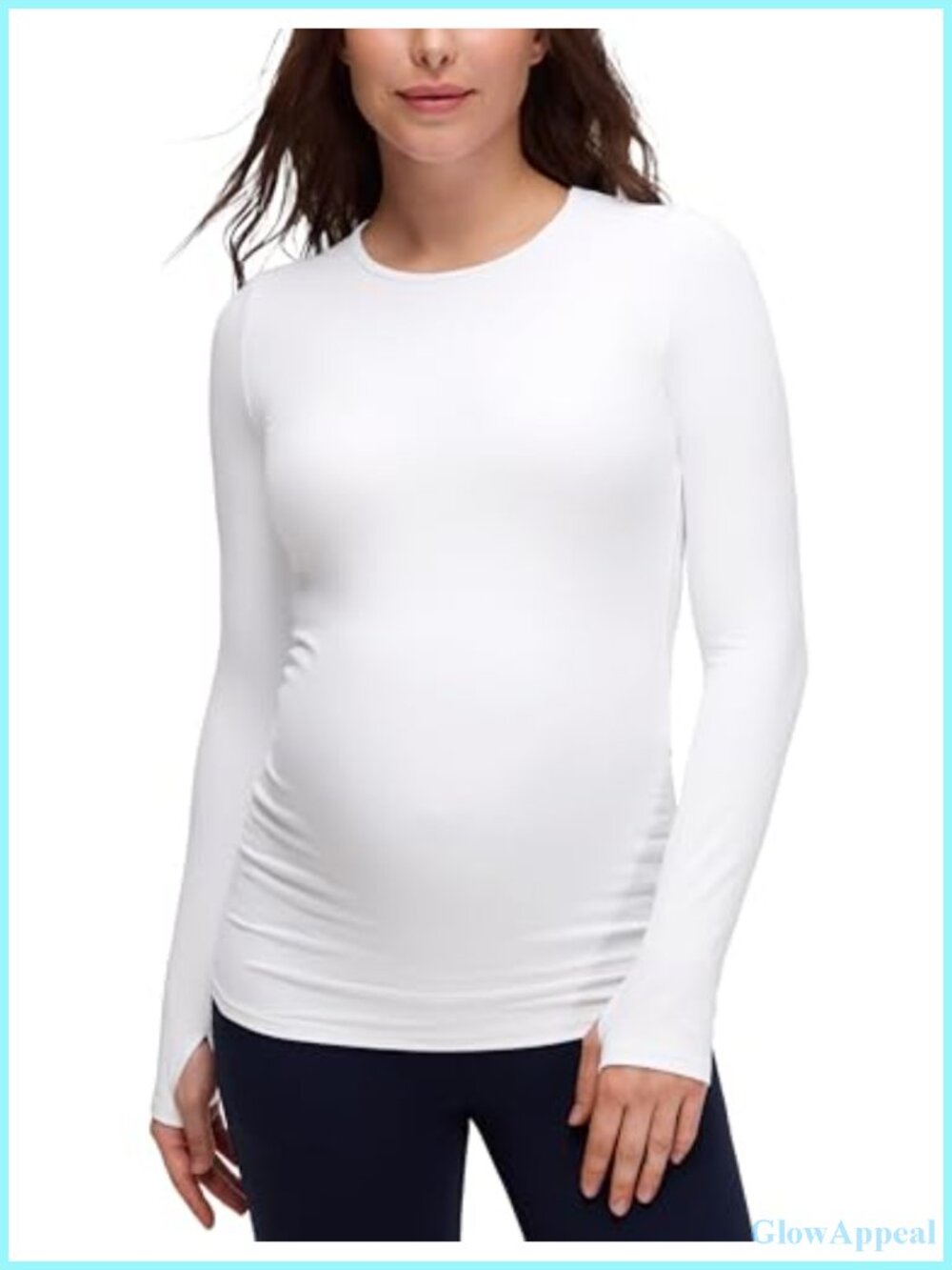 Butterluxe Maternity Crewneck Tops with Thumbholes, Long Sleeve Tunic, Yoga